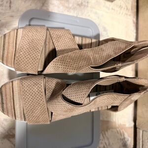 Very G Taupe Perforated Suede Wedge Sandals